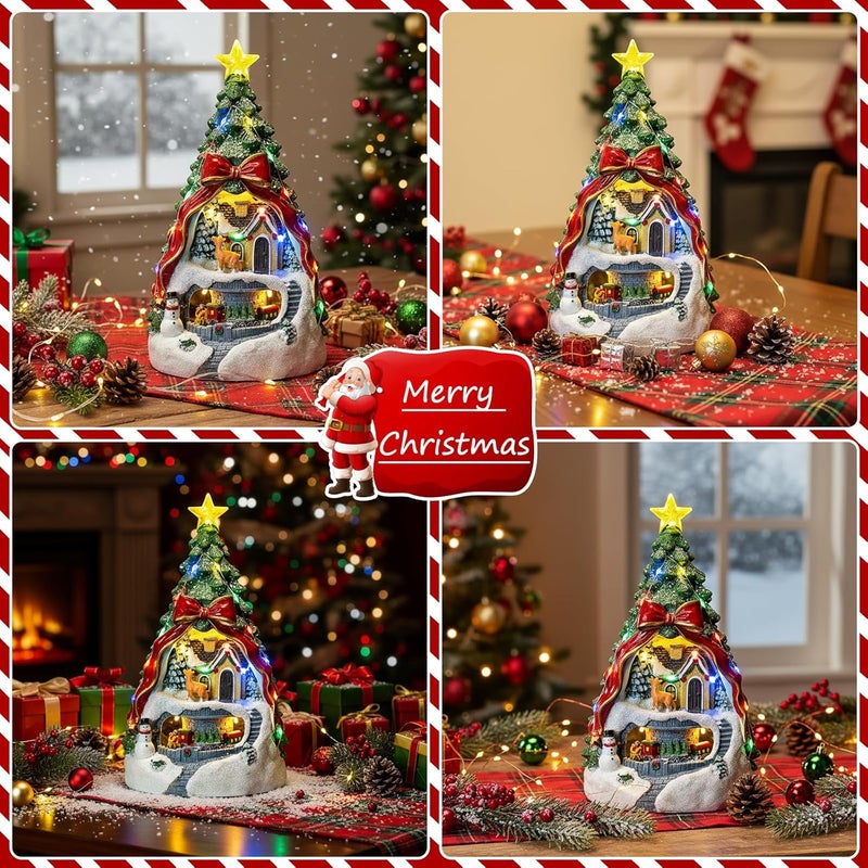 MXwcy Animated Musical Christmas Tree Village – Lighted Figurine with Spinning Santa Train, Plays 8 Holiday Carols, Tabletop Home Decor & Gift - Image 5